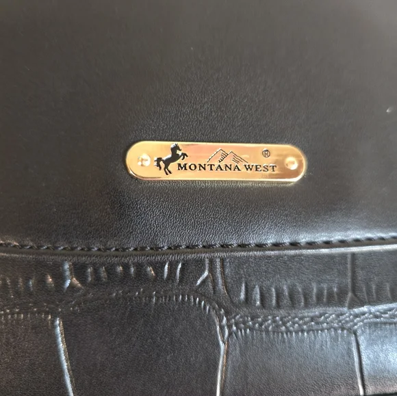 MONTANA WEST Black Crocodile-Embossed Tote Bag 14x11x3.5 - Picture 10 of 10